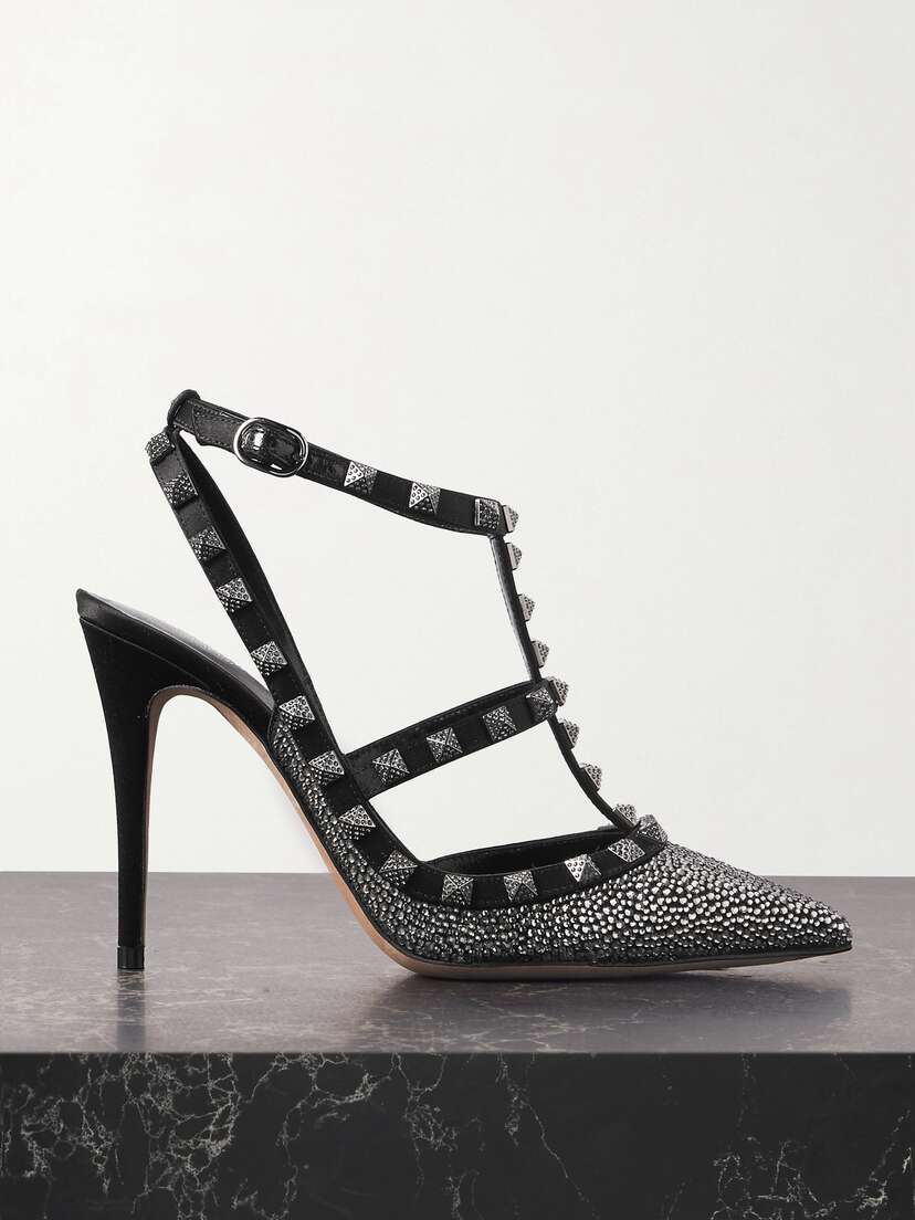 Valentino Garavani Rockstud 100 Crystal-embellished Leather Pumps
