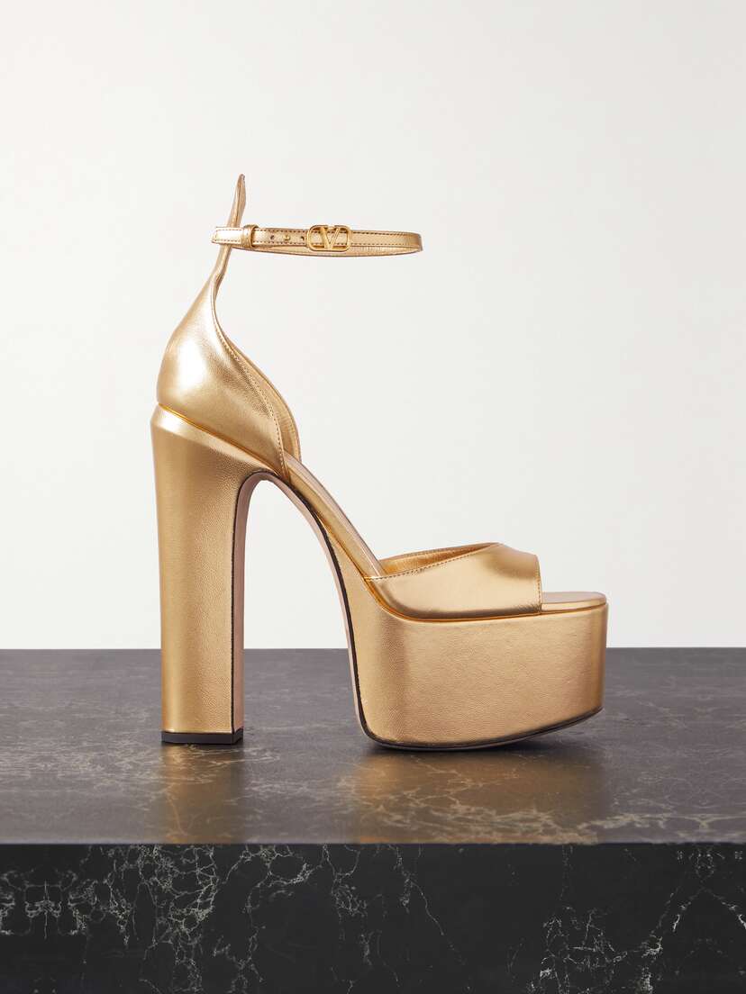 Valentino Garavani Tan-go 155 Metallic Leather Platform Sandals