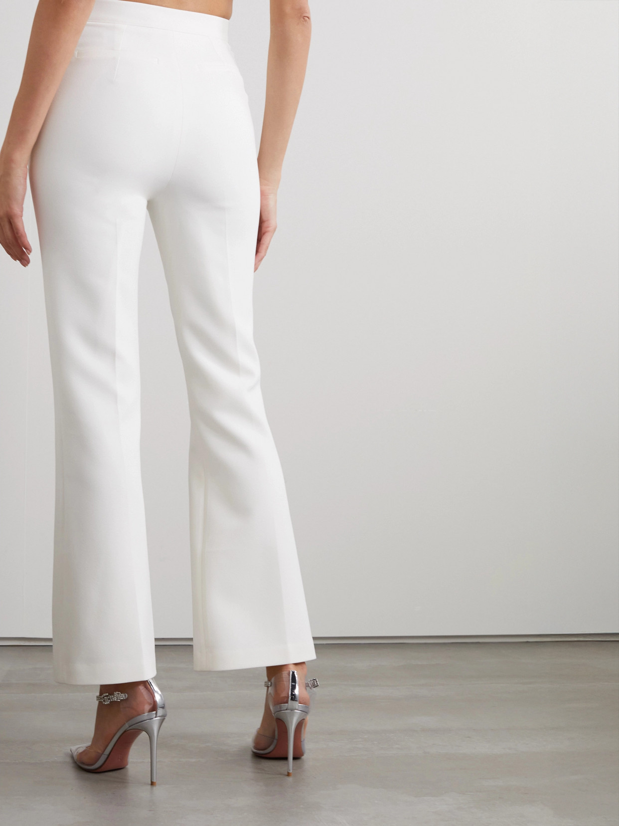 Shop Safiyaa Mari Pleated Stretch-crepe Flared Pants In White