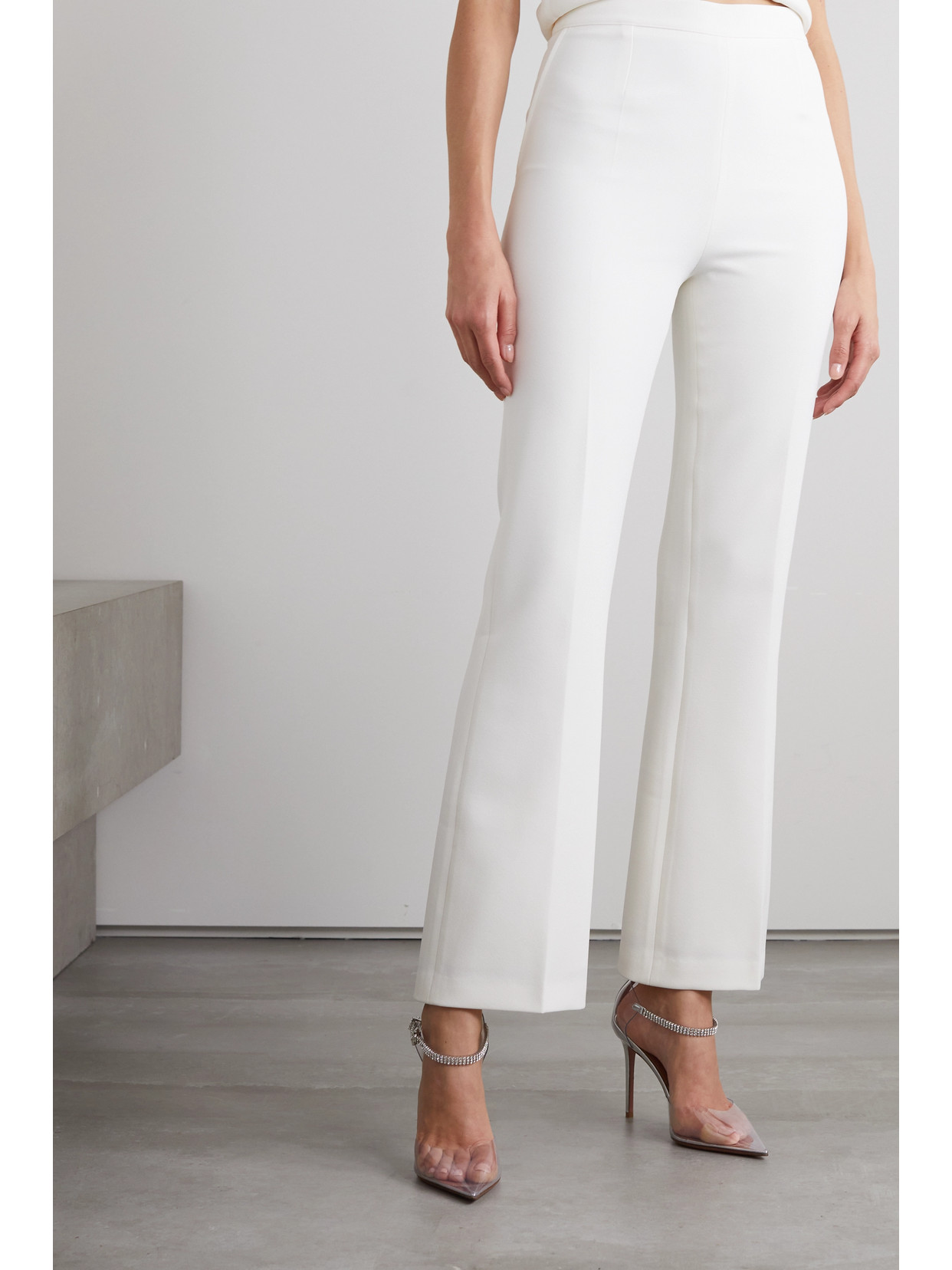 Shop Safiyaa Mari Pleated Stretch-crepe Flared Pants In White