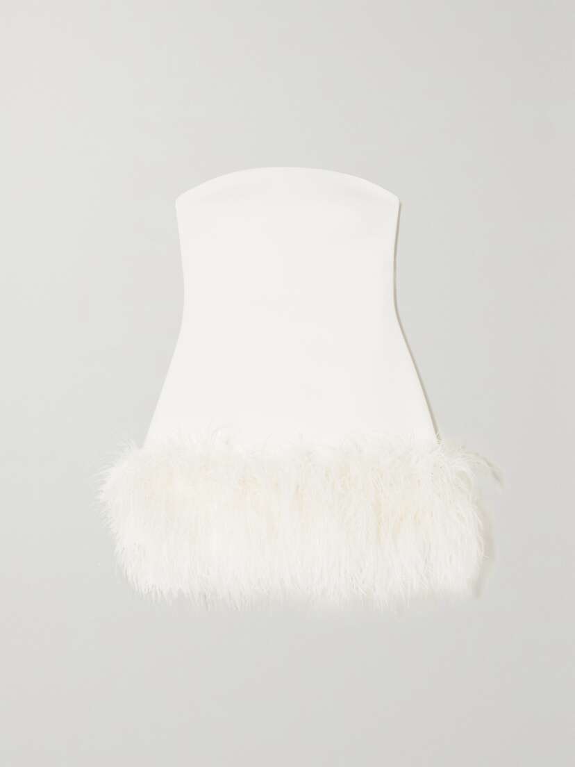Safiyaa Rowan Strapless Feather-trimmed Stretch-crepe Mini Dress