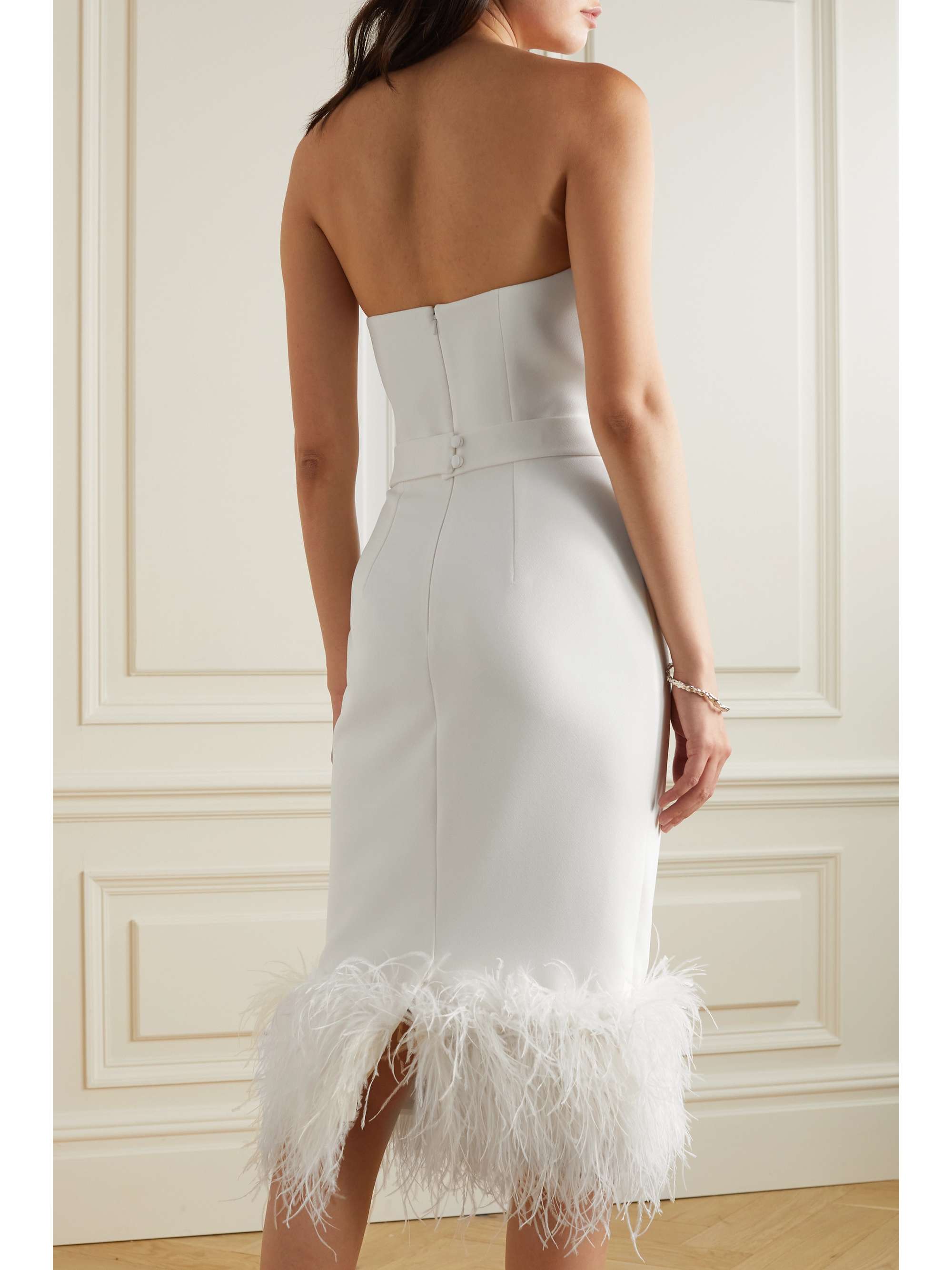 SAFIYAA Goya strapless feather-trimmed crepe midi dress