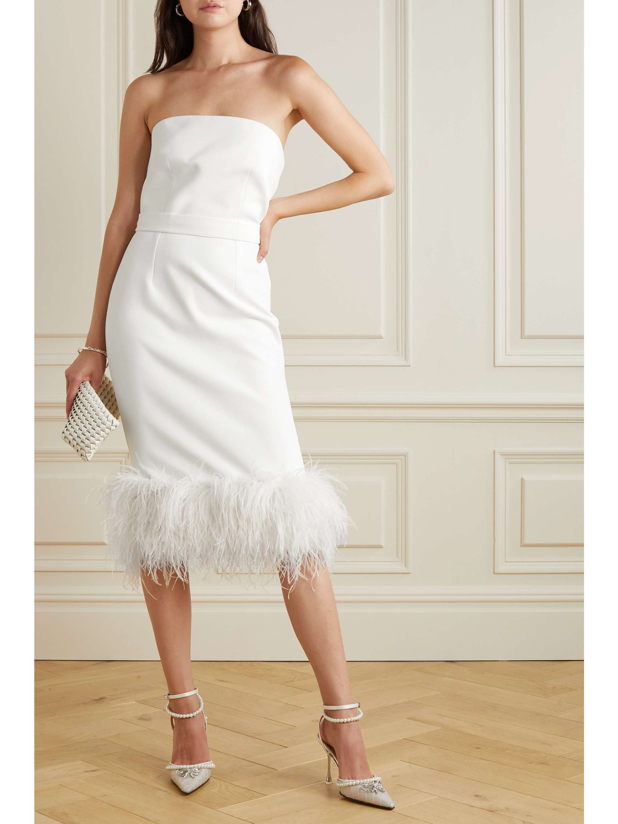 SAFIYAA Goya strapless feather-trimmed crepe midi dress