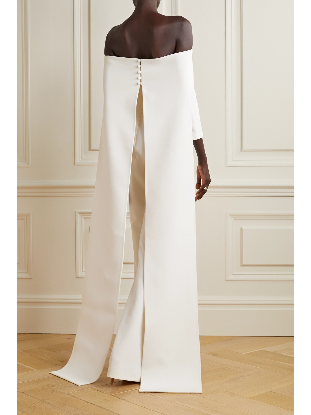 Safiyaa Bellara Off-the-shoulder Crepe Cape In Ivory