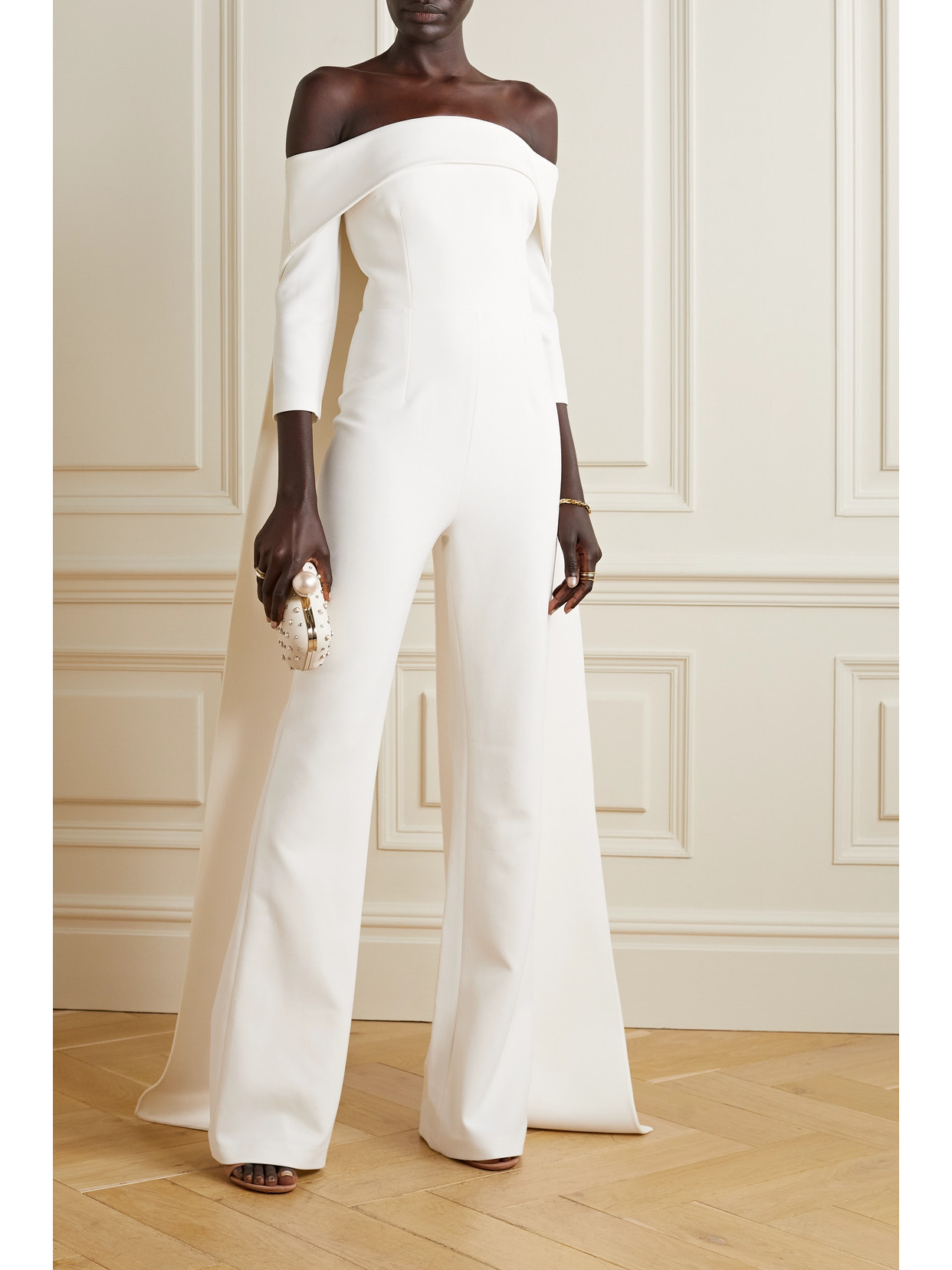 Safiyaa Bellara Off-the-shoulder Crepe Cape In Ivory