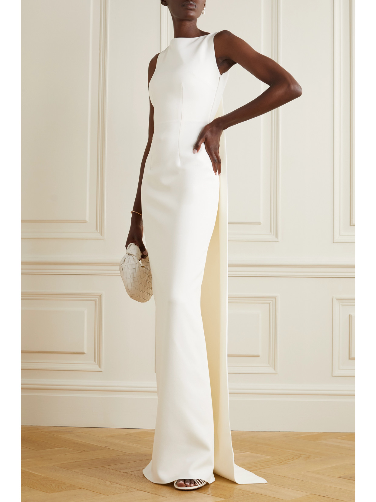 Shop Safiyaa Celestia Draped Stretch-crepe Gown In Ivory