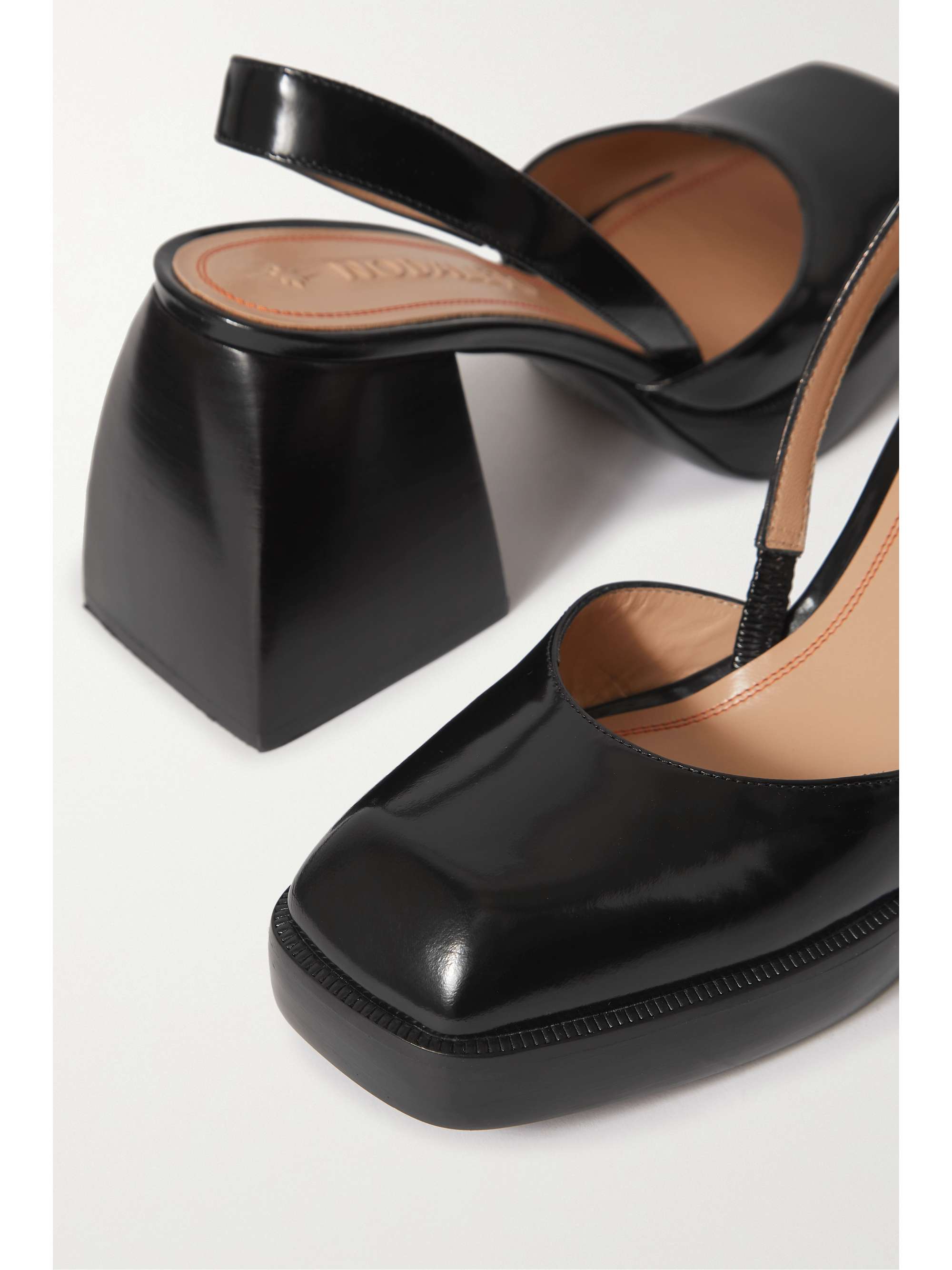NODALETO Bulla Jones glossed-leather slingback platform pumps