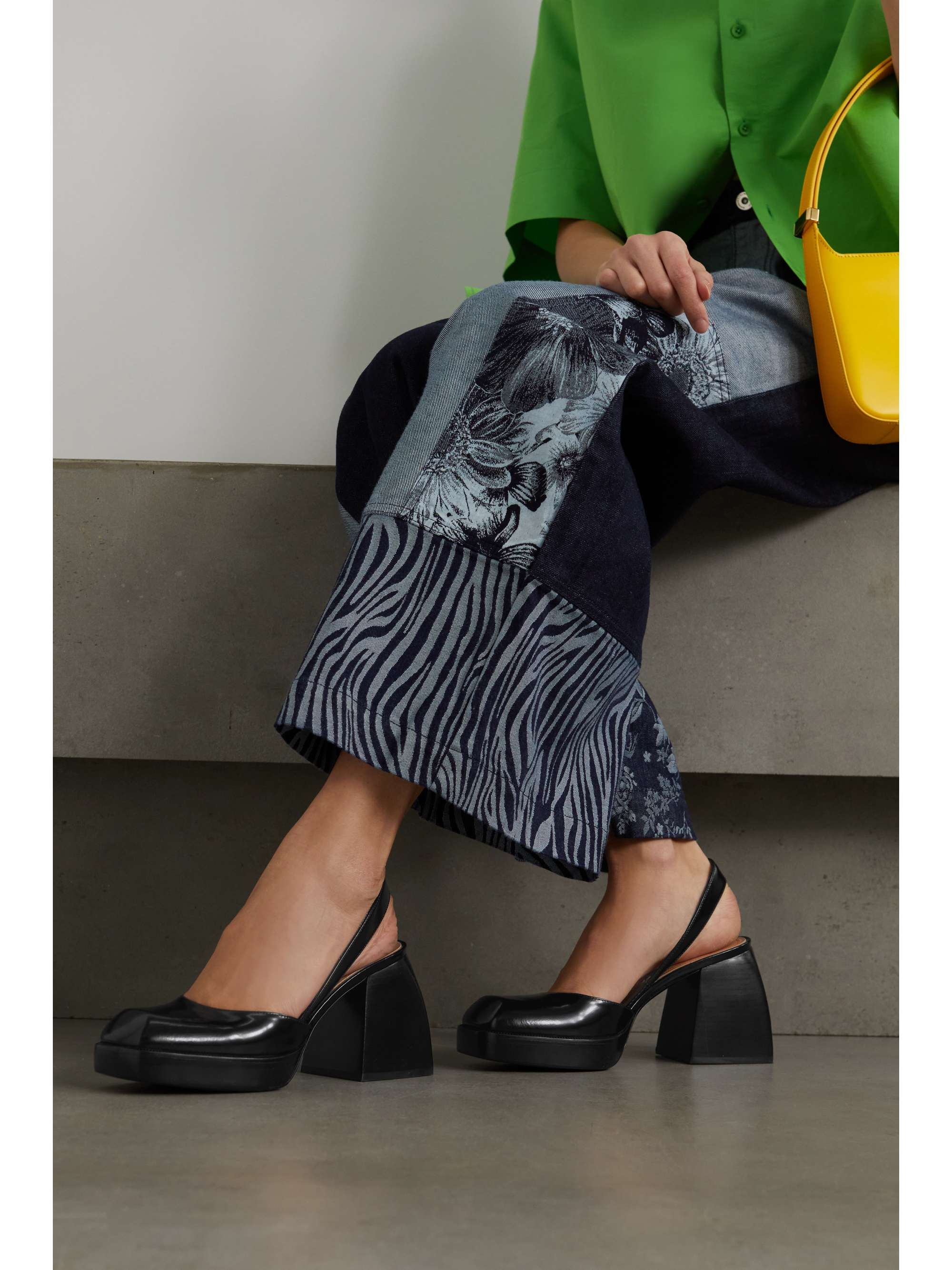 NODALETO Bulla Jones glossed-leather slingback platform pumps