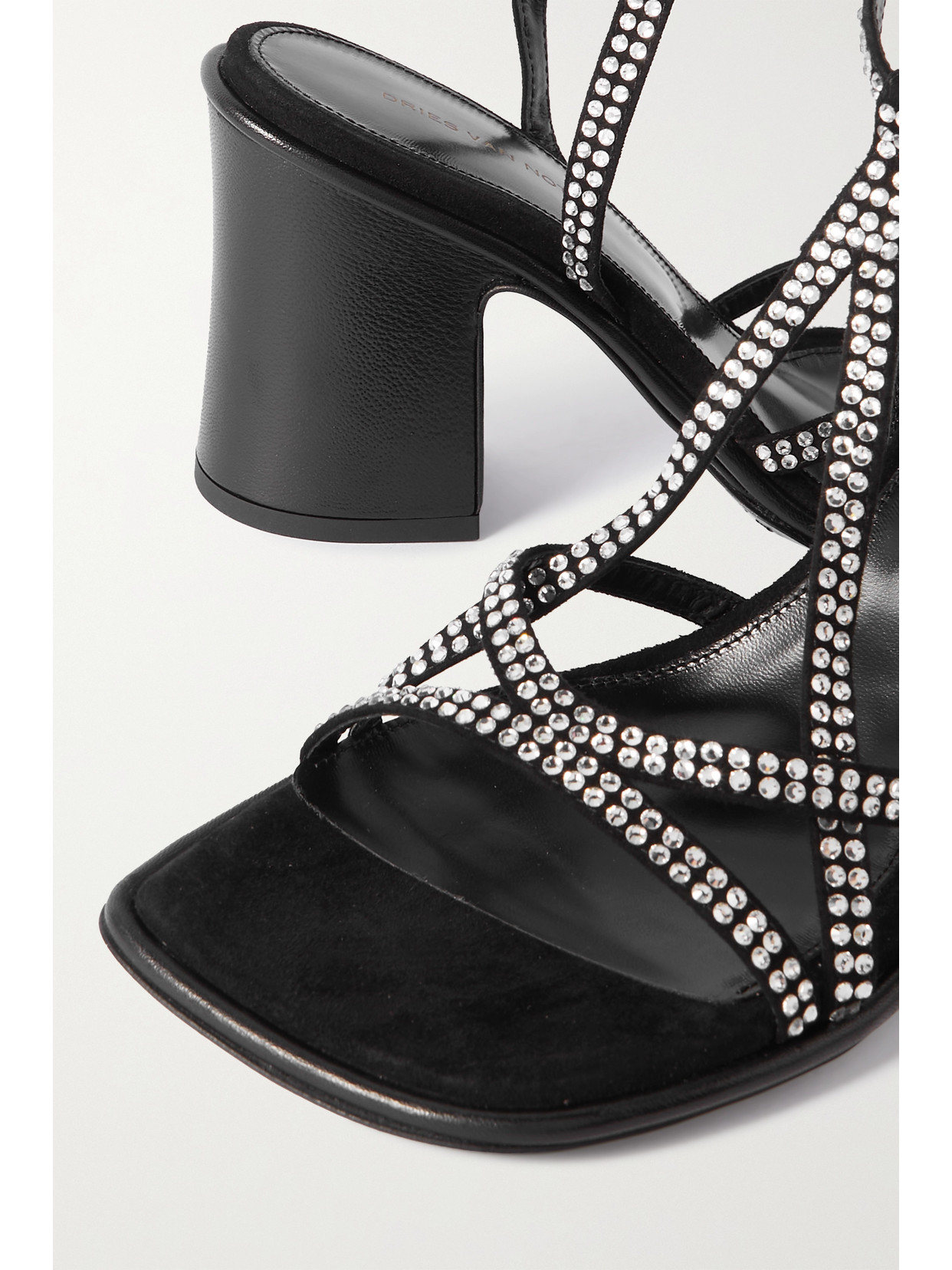 Dries Van Noten Leather-trimmed Embellished Suede Sandals In Black