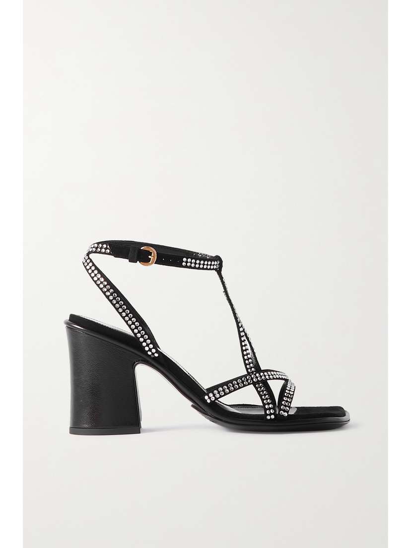 Dries Van Noten Leather-trimmed Embellished Suede Sandals