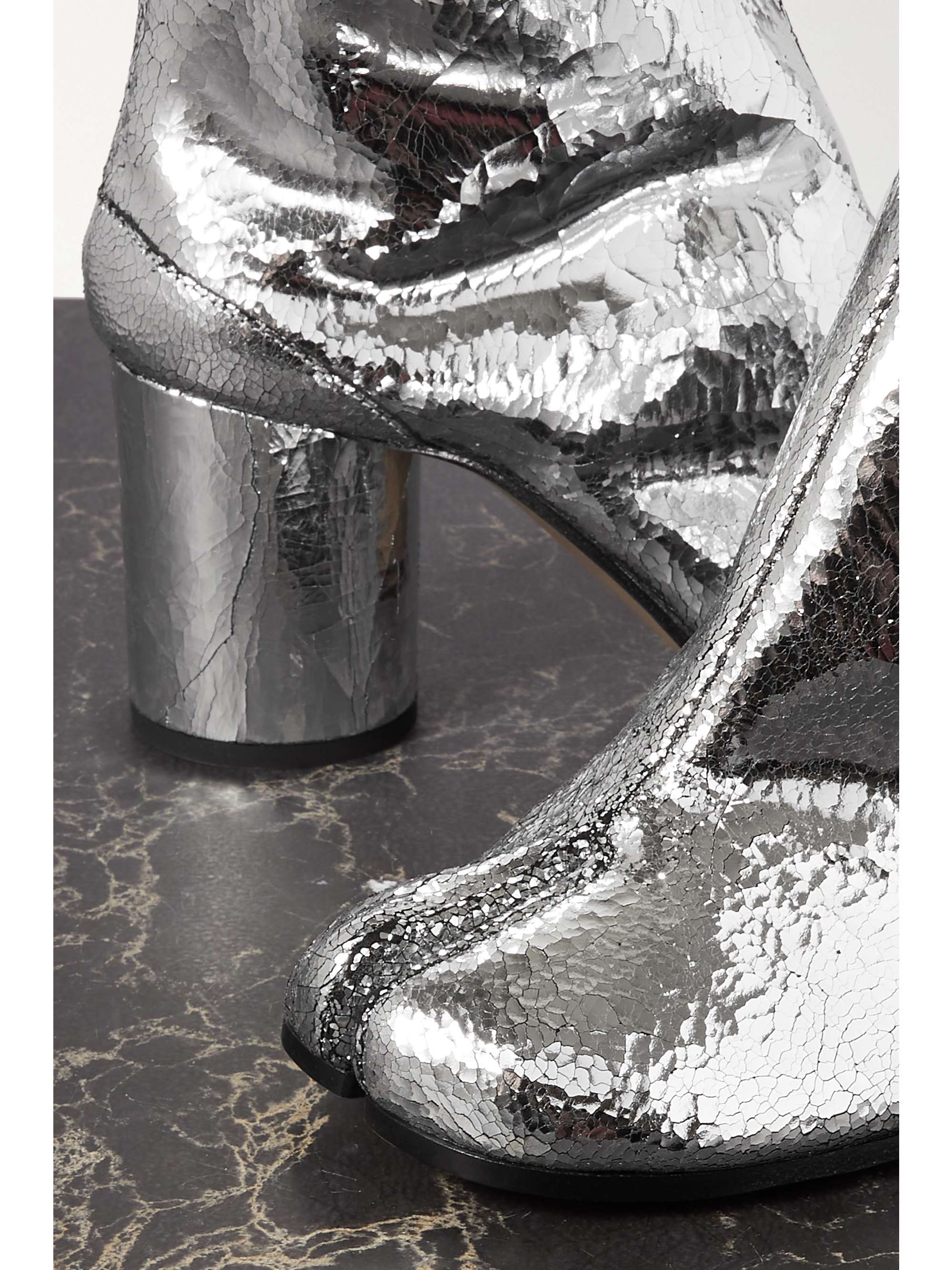 Maison Margiela - Tabi Split-Toe Metallic Crinkled-leather Ankle Boots - Silver - IT36 - Net A Porter