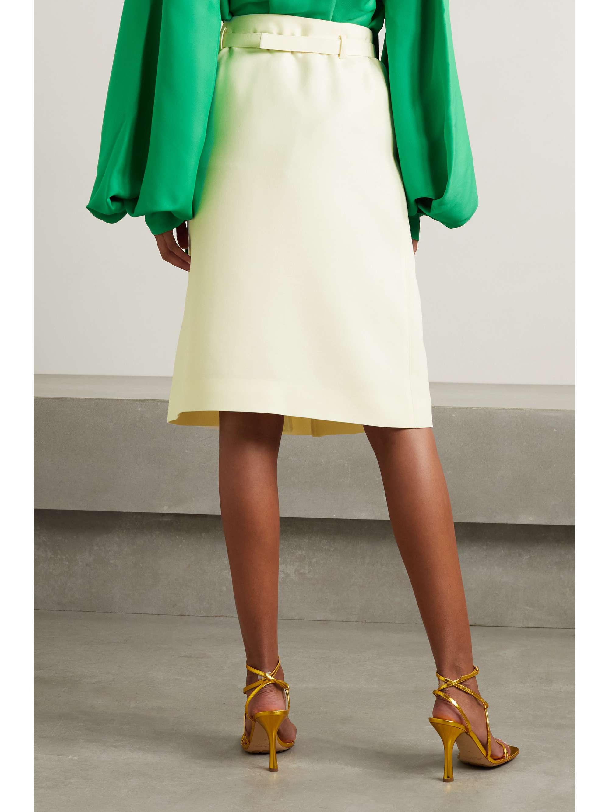 VALENTINO GARAVANI Chain-embellished pleated wool and silk-blend skirt