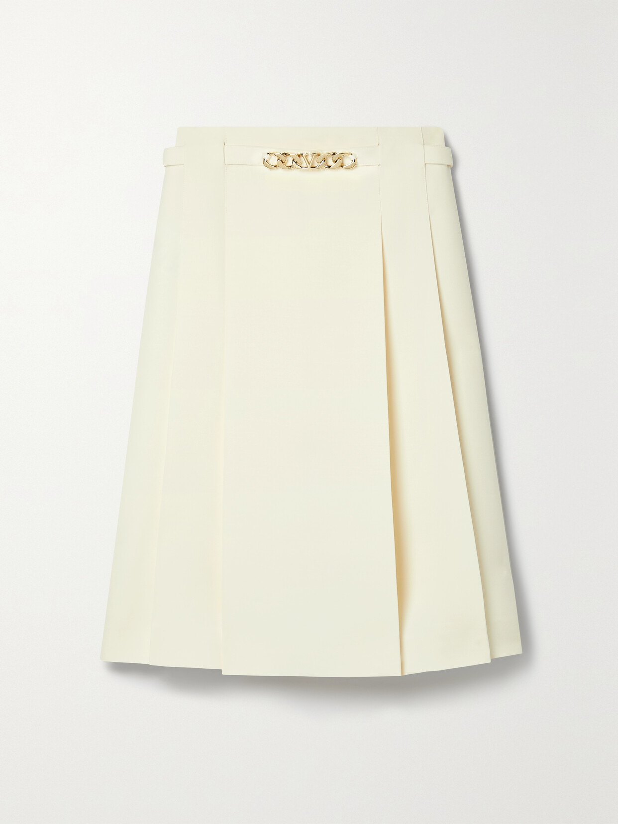 Valentino Chain-embellished Pleated Wool And Silk-blend Skirt In White