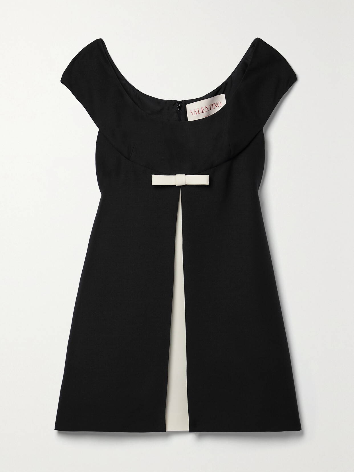 VALENTINO BOW-EMBELLISHED WOOL AND SILK-BLEND CADY MINI DRESS