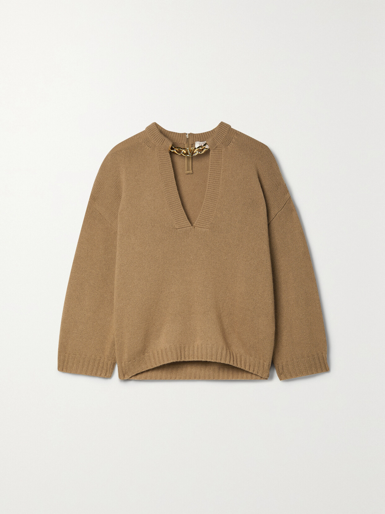 Shop Valentino Chain-embellished Cashmere Sweater In Brown