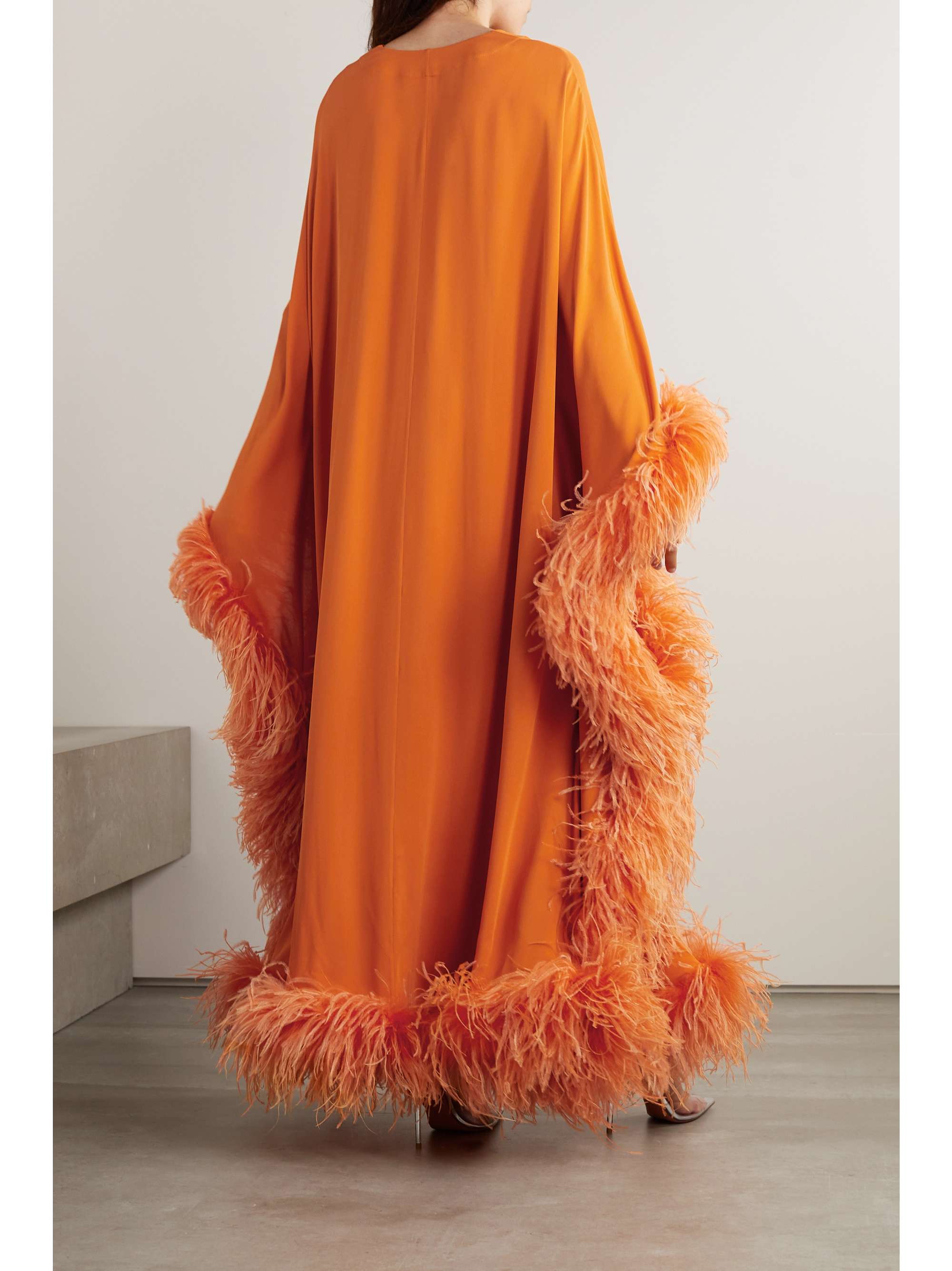 VALENTINO GARAVANI Feather-trimmed draped crepe gown