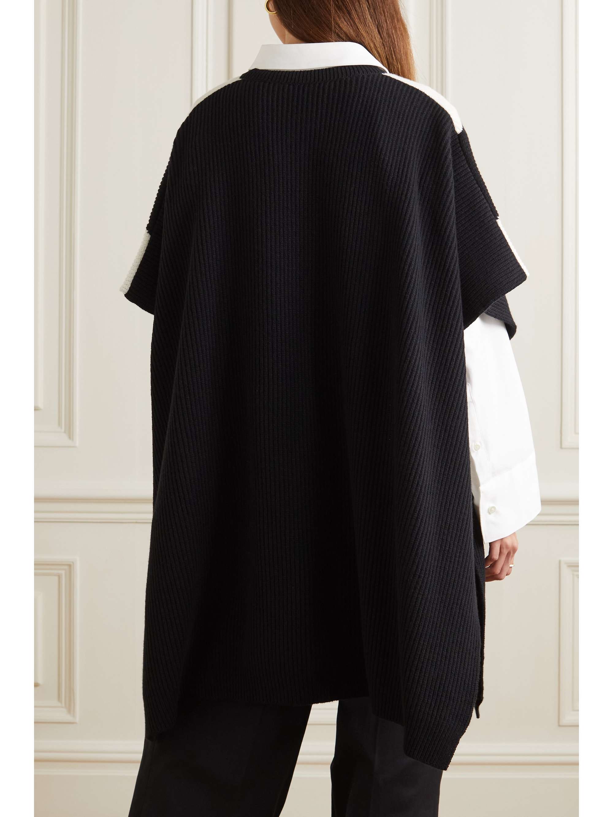 VALENTINO GARAVANI Striped ribbed virgin wool poncho