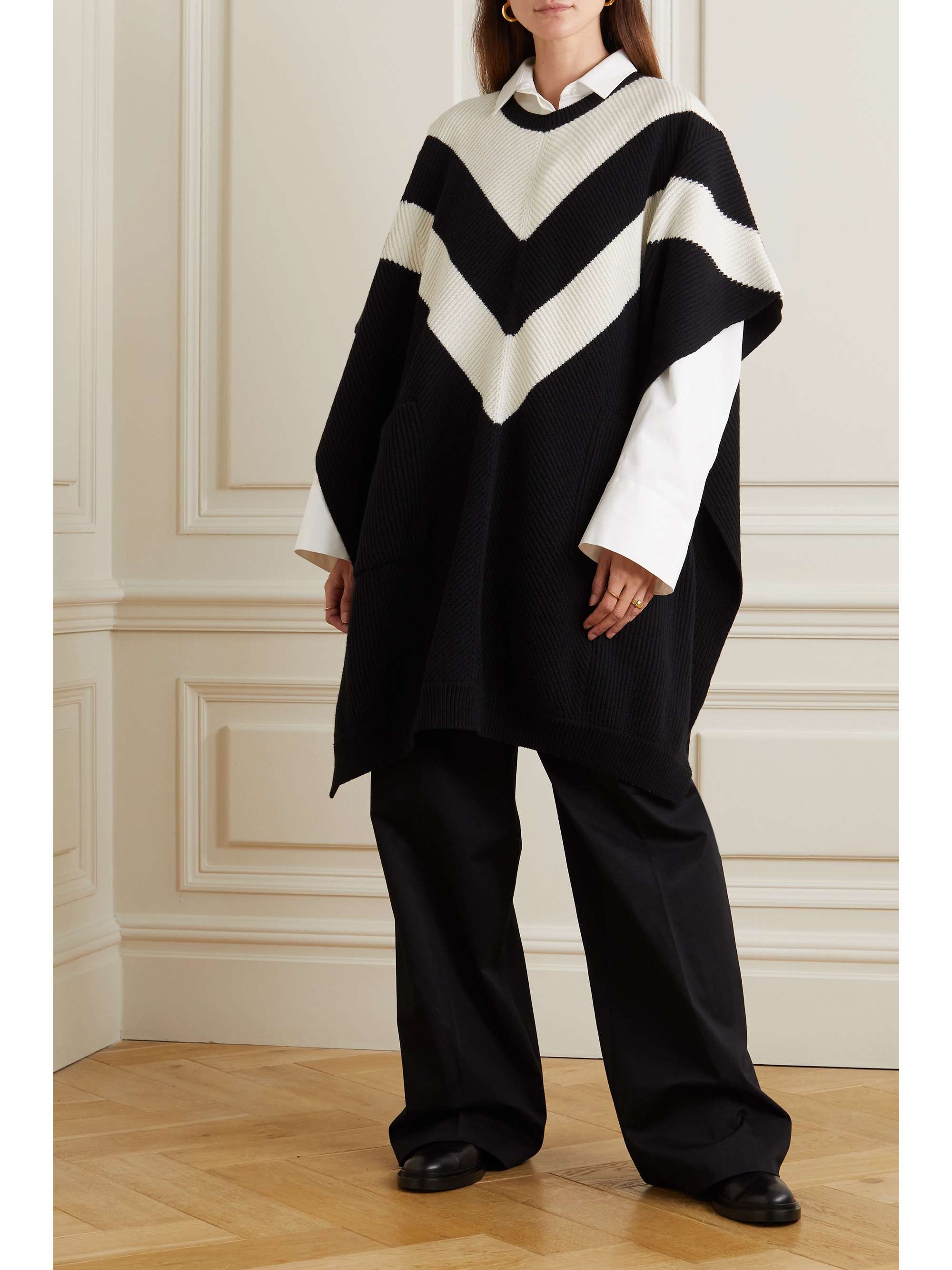 VALENTINO GARAVANI Striped ribbed virgin wool poncho