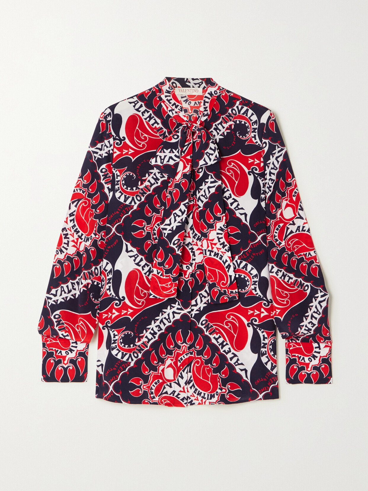 Valentino Garavani Tie-neck Printed Silk-crepe Shirt - Red