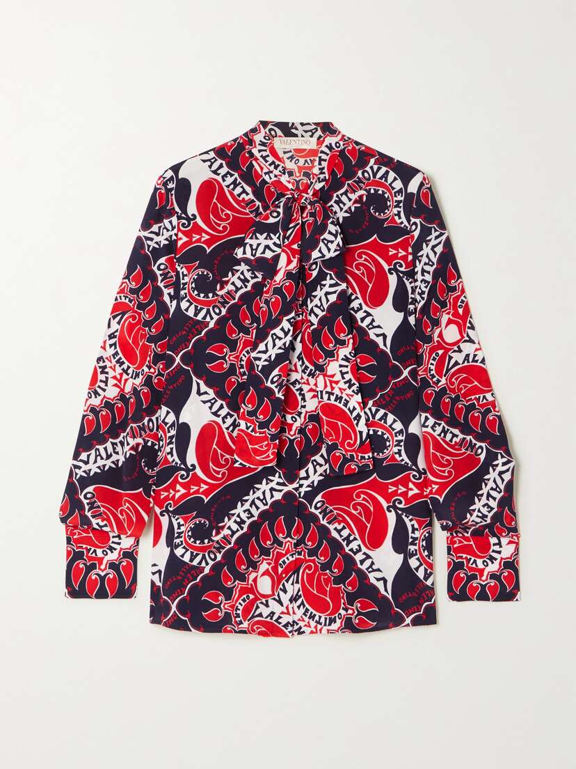 Valentino Garavani Tie-neck Printed Silk-crepe Shirt