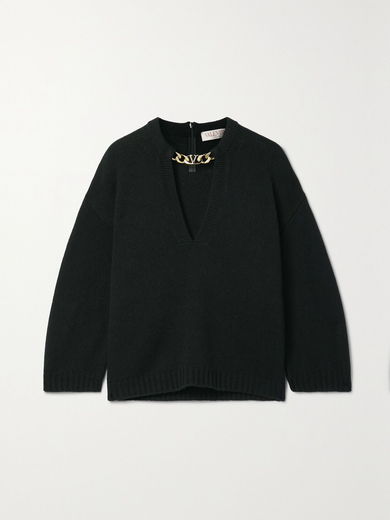 Shop Valentino Chain-embellished Cashmere Sweater In Black