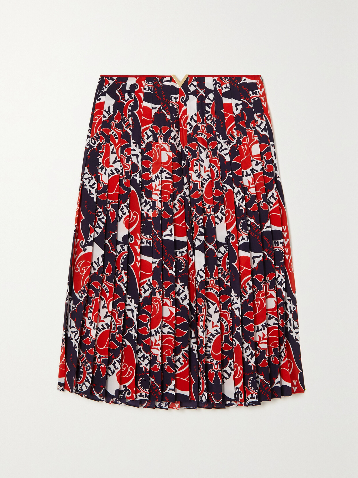 Shop Valentino Embellished Pleated Silk Crepe De Chine Skirt In Red