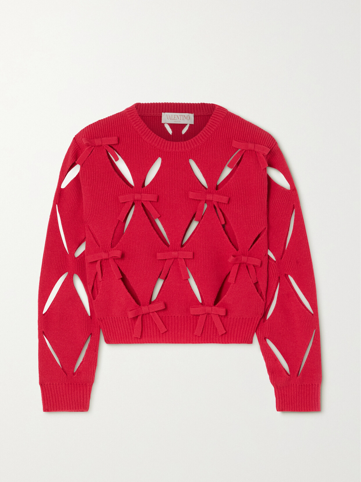 Valentino Garavani Bow-detailed Cutout Wool Sweater - Pink