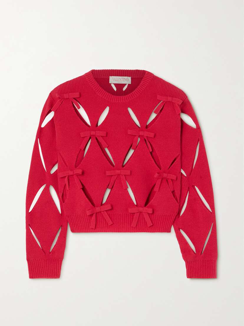 Valentino Garavani Bow-detailed Cutout Wool Sweater