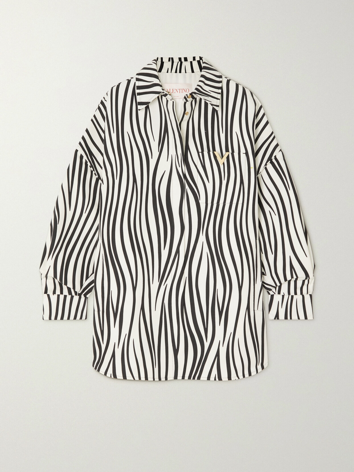 Valentino Garavani - Oversized Embellished Zebra-print Silk-faille Shirt - Animal print