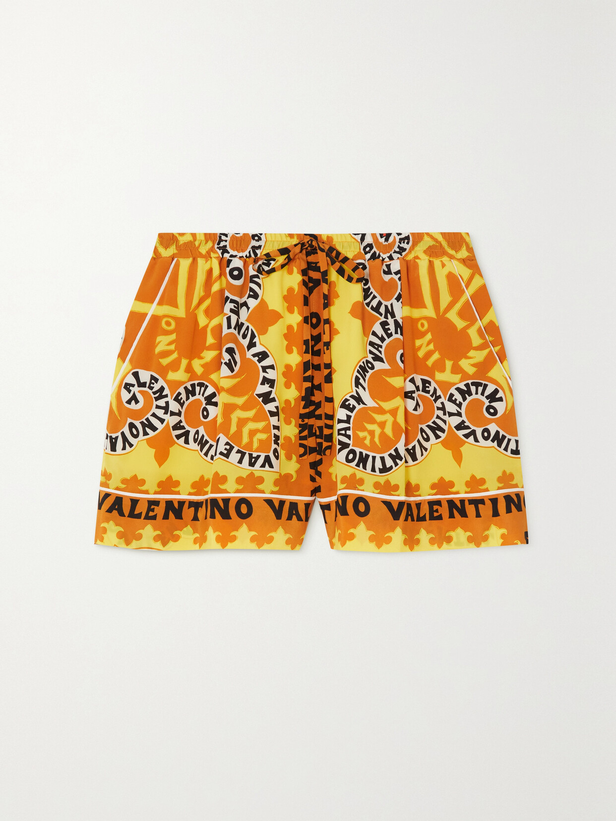 Shop Valentino Mini Bandana Printed Silk Crepe De Chine Shorts In Yellow