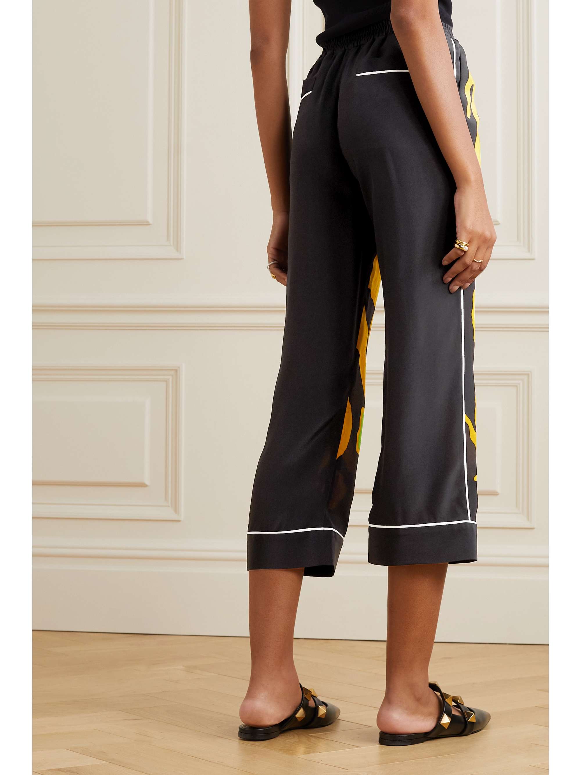 VALENTINO GARAVANI Dragon cropped printed silk crepe de chine straight-leg pants