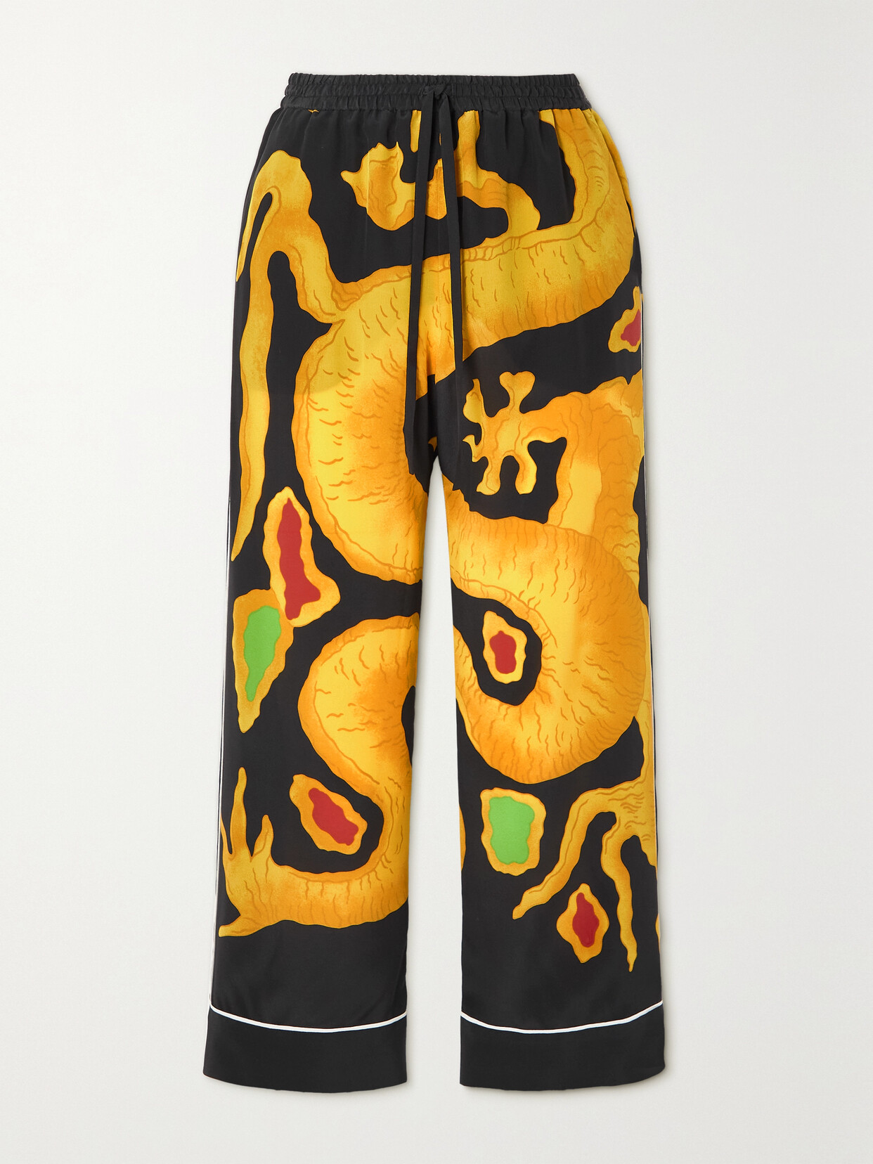 Shop Valentino Dragon Cropped Printed Silk Crepe De Chine Straight-leg Pants In Black