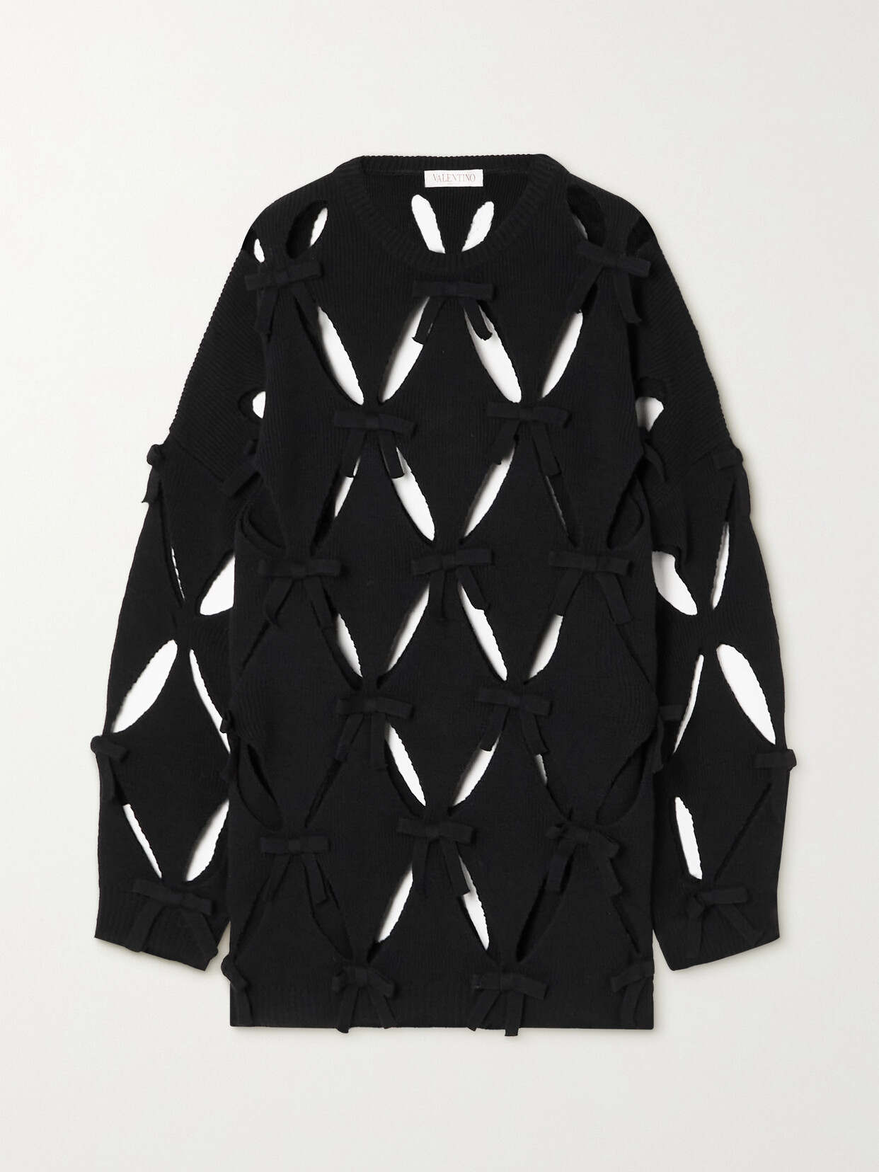 Shop Valentino Cutout Bow-detailed Wool Sweater In Black