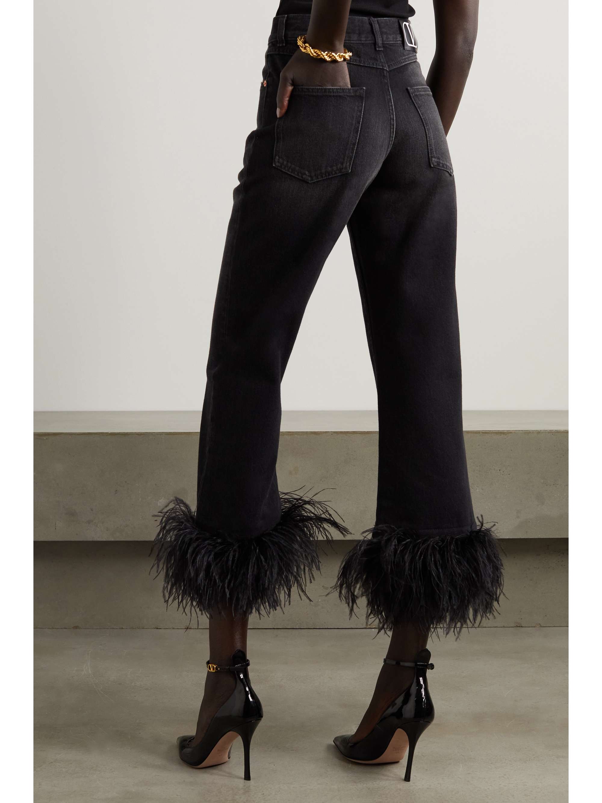 VALENTINO GARAVANI Feather-trimmed straight-leg jeans