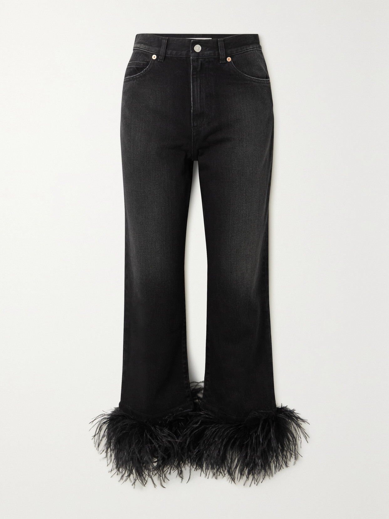 Valentino Garavani Feather-trimmed Straight-leg Jeans - Black
