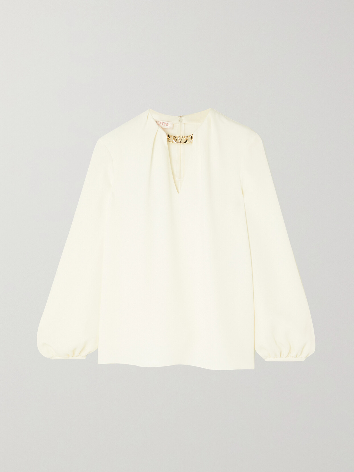 Valentino Chain-embellished Silk-cady Blouse In White