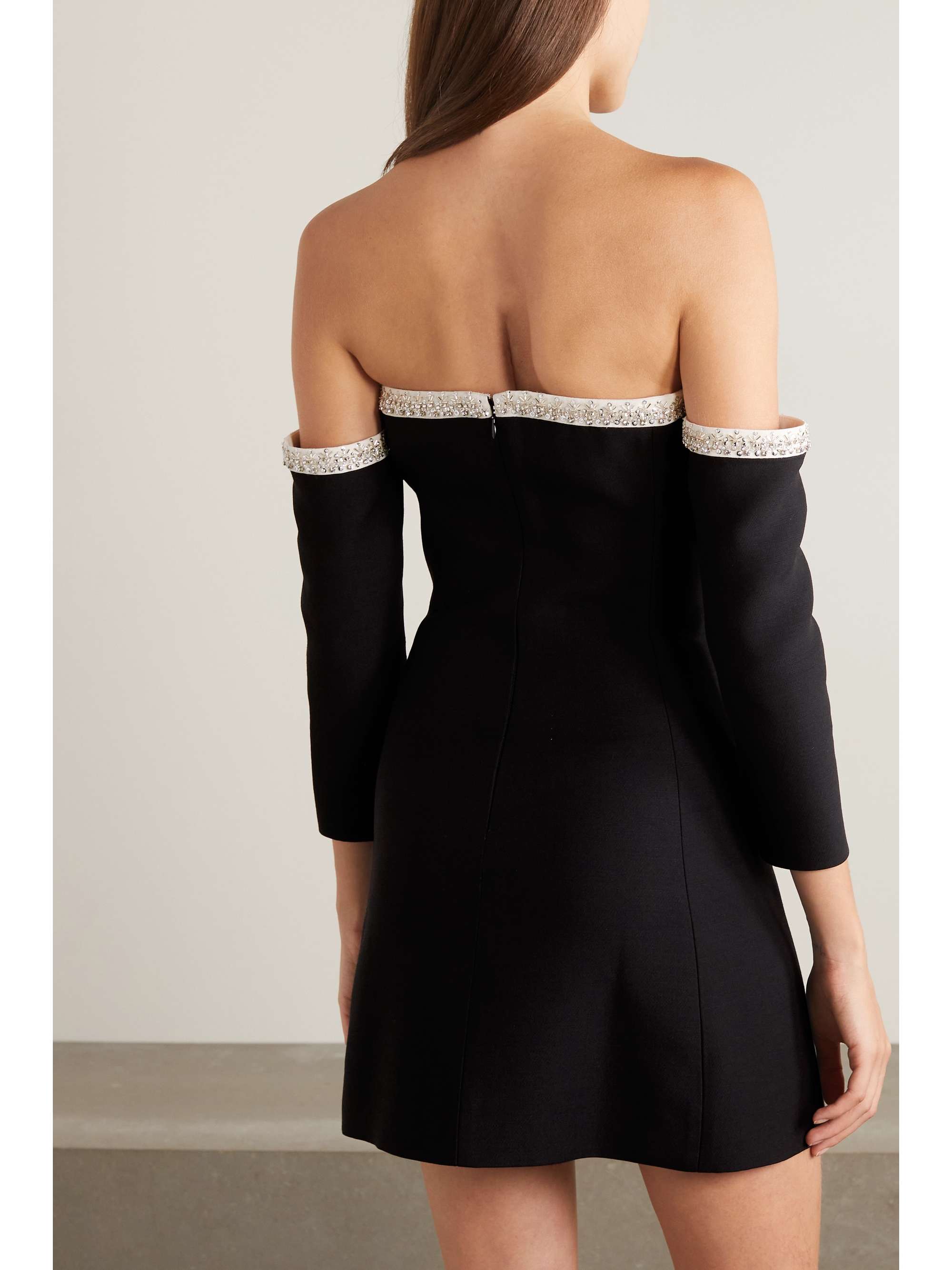 Valentino Garavani Off The Shoulder Embellished Wool And Silk Blend Crepe Mini Dress Net A Porter