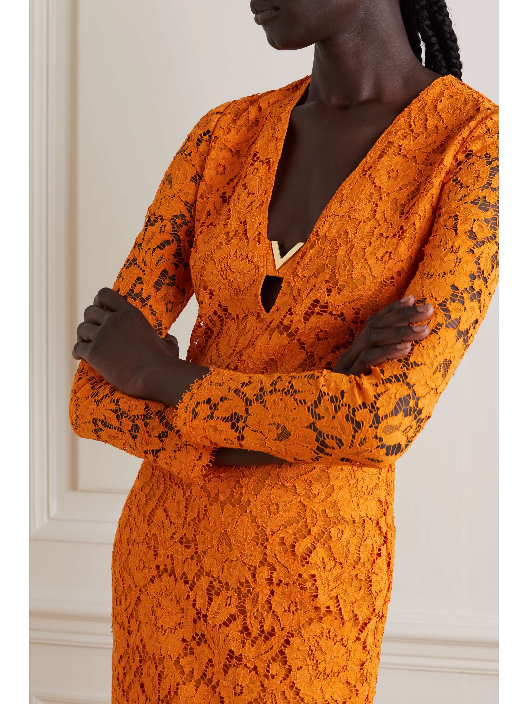 VALENTINO GARAVANI Embellished corded lace midi dress