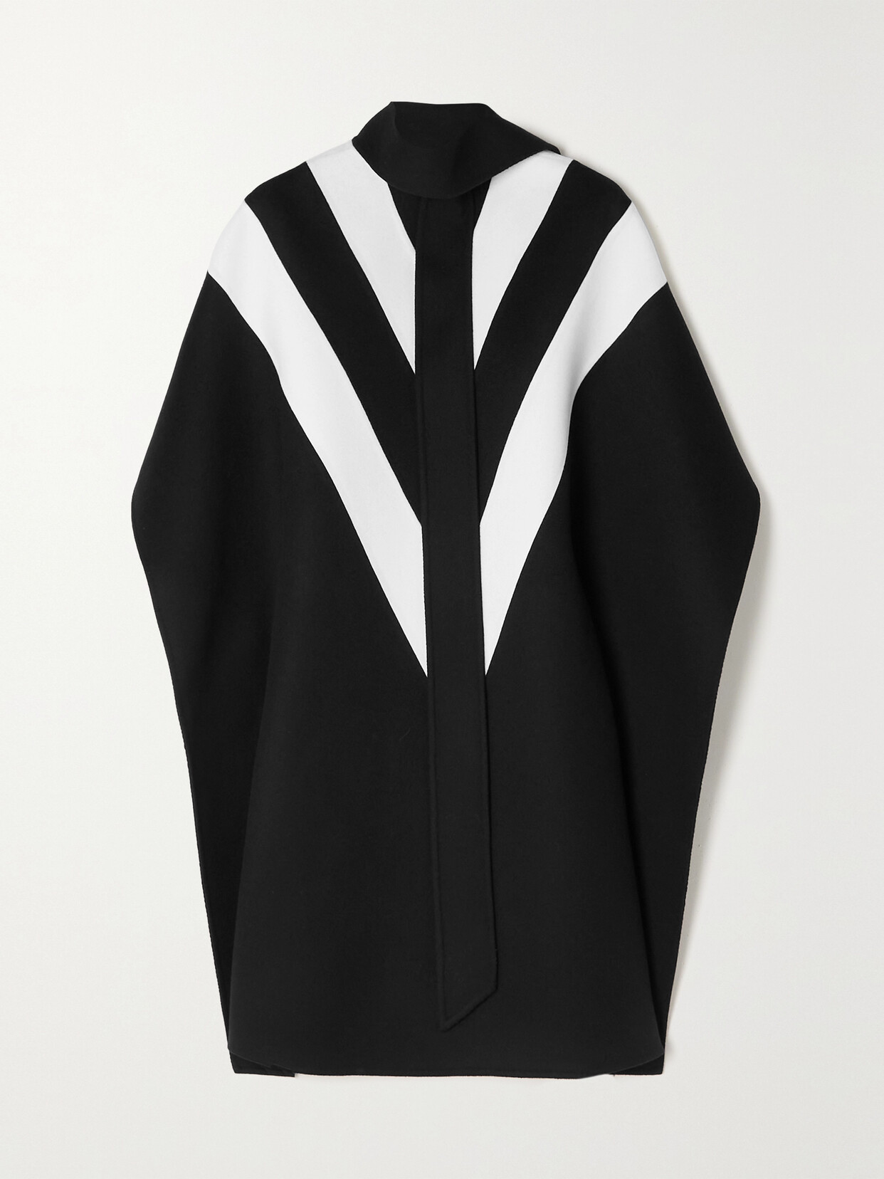 Valentino Tie-neck Striped Wool And Cashmere-blend Cape In Black