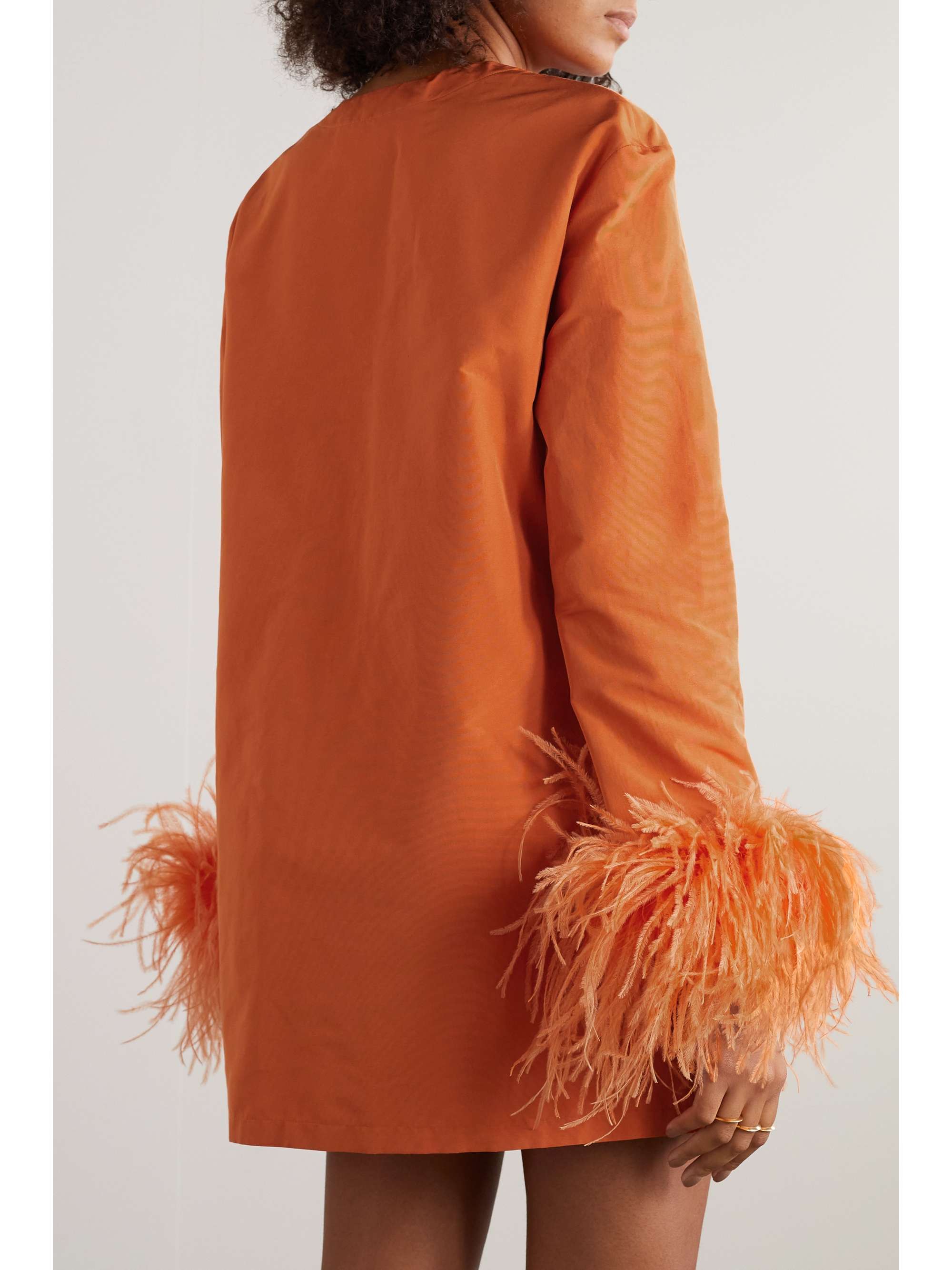 VALENTINO GARAVANI Feather-trimmed cotton-blend mini dress