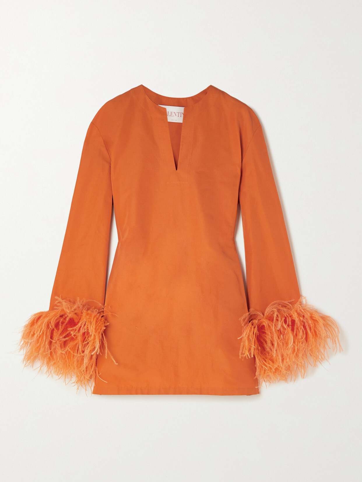 Valentino Garavani - Feather-trimmed Cotton-blend Mini Dress - Orange