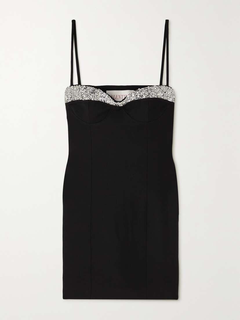 Valentino Garavani Crystal-embellished Wool And Silk-blend Crepe Mini Dress