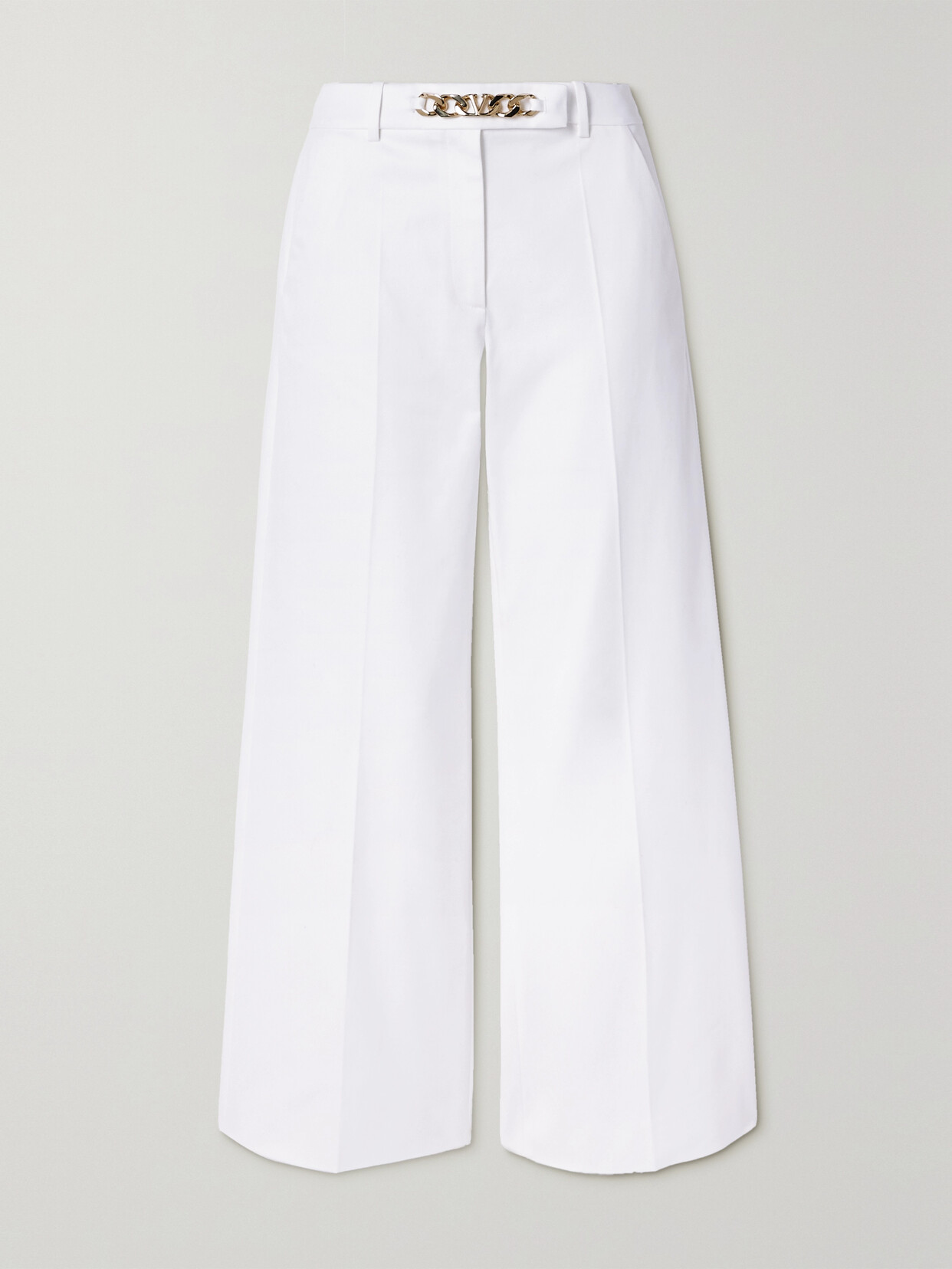 Valentino Garavani - Cropped Embellished Cotton-blend Gabardine Wide-leg Pants - White