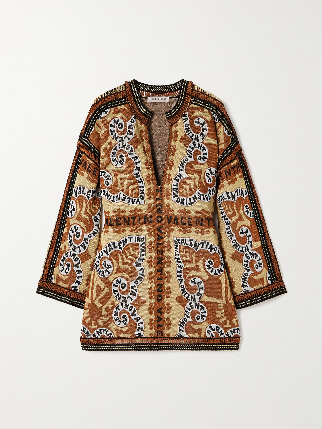 Valentino Garavani Crochet-trimmed Metallic Jacquard-knit Mini Dress - Brown