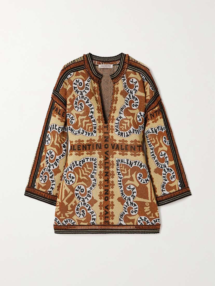 Valentino Garavani Crochet-trimmed Metallic Jacquard-knit Mini Dress - x large