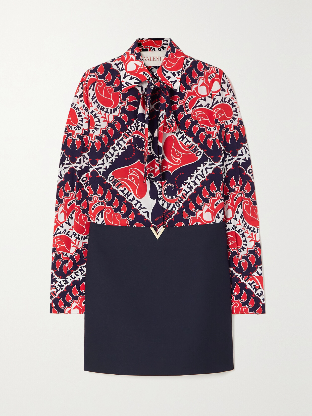 Valentino Manifesto Bandana Printed Silk, Wool And Silk-blend Crepe Mini Shirt Dress In Red