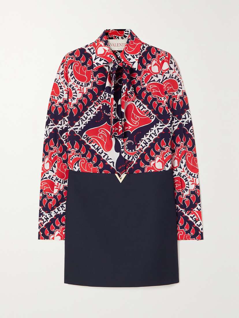 Valentino Garavani Manifesto Bandana Printed Silk, Wool And Silk-blend Crepe Mini Shirt Dress
