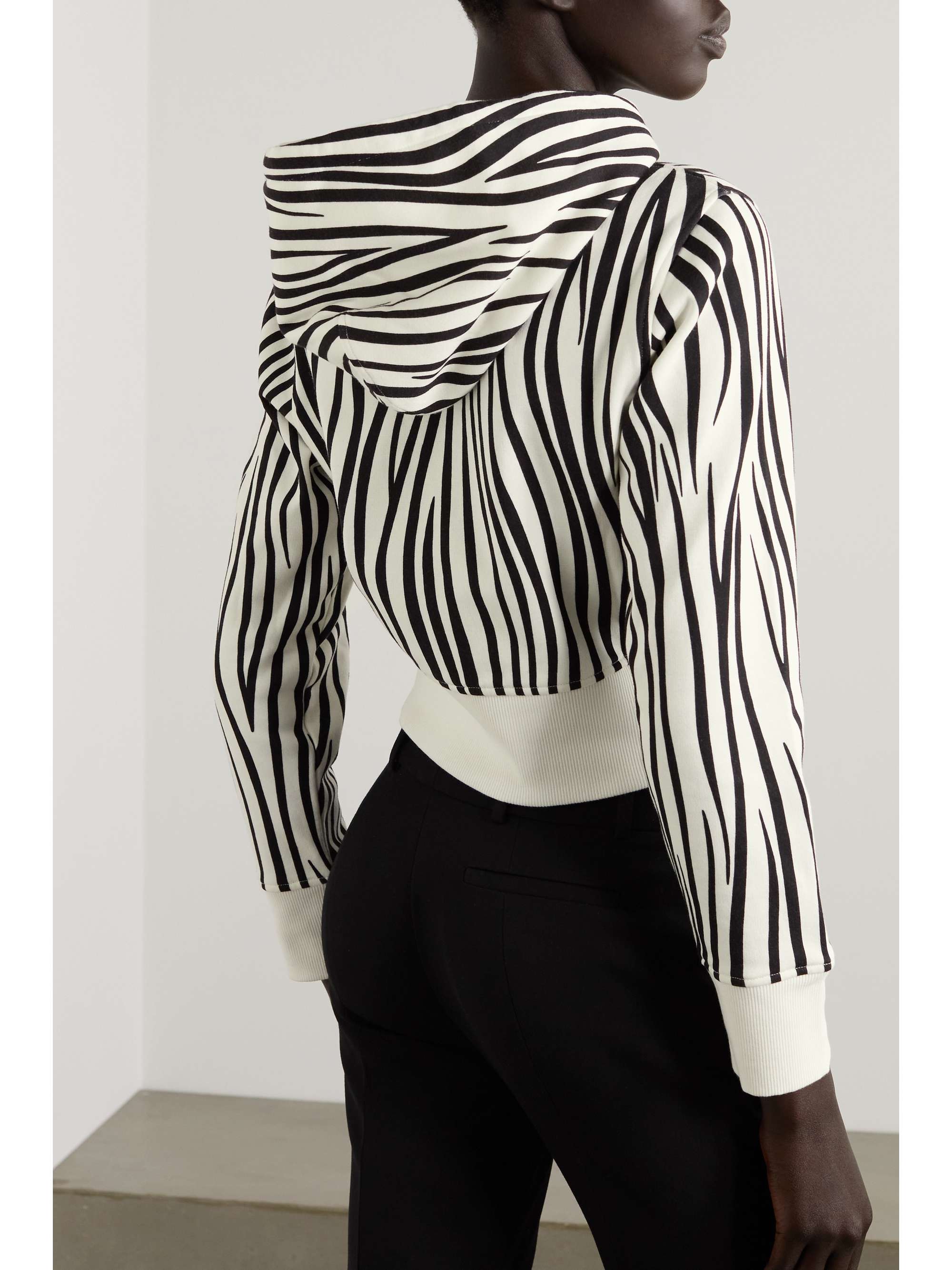 VALENTINO GARAVANI Cropped printed cotton-blend jersey hoodie