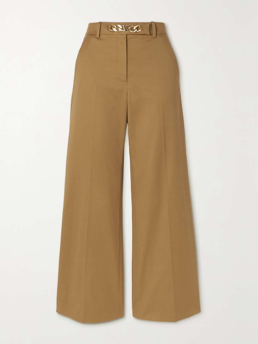 Valentino Garavani Embellished Cotton-blend Gabardine Wide-leg Pants