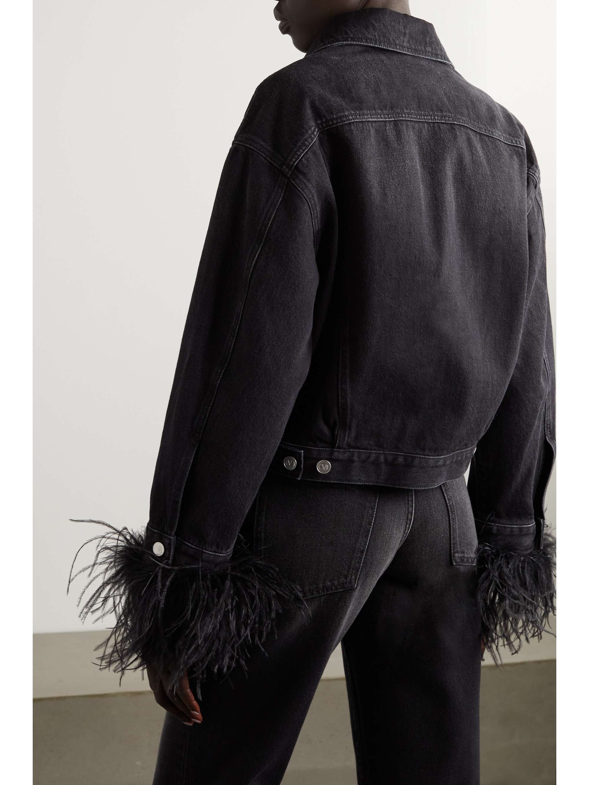 VALENTINO GARAVANI Feather-trimmed denim jacket